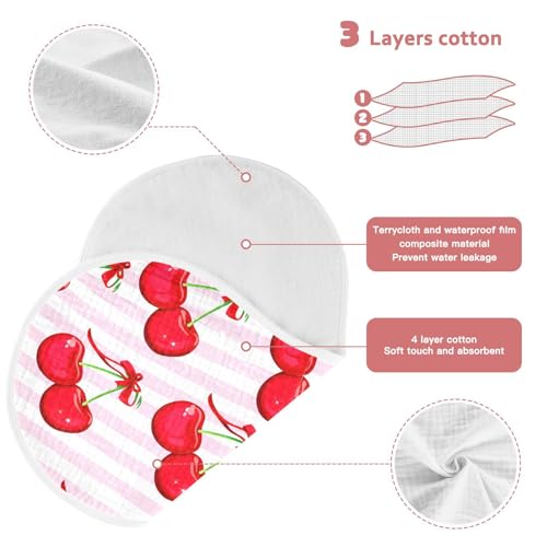 Striped Cherry Bow Sweet Baby Burp Cloths Baby Bibs Burp Clothes Cotton Burping Cloths for Babies Burp Cloth Curved Absorbent Washcloths for Baby Boy Girl Wipes 22x11IN,2 Pack4