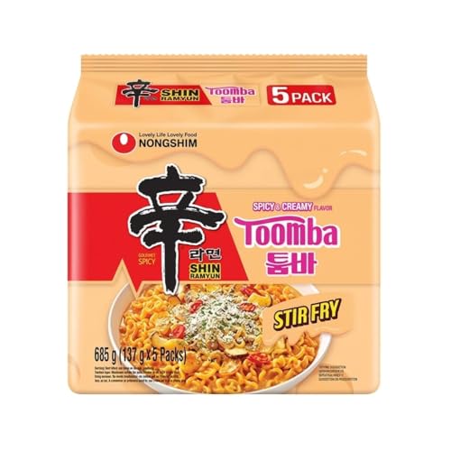 Image of Nongshim Shin Ramyun Stir fry Toomba Noodles - Spicy & Creamy Flavour - Pack of 5 (137g Each) | Total 685g
