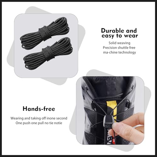 Wvxilyr Lacets fins de 1,5 mm pour Salomon Chaussures de Ski, lacets Sans Laçage, avec Système de Verrouillage Rapide, Sans Nœud, Autobloquants, pour Sports et Randonnées, 140 cm (Noir) – vue 4