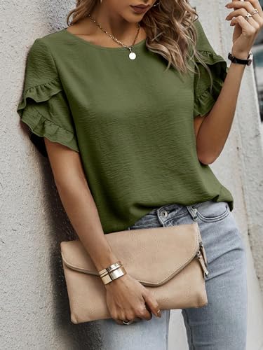 Image of Sugathari Elegant Top, Women's Solid Petal Sleeve Round Neck Ruffle Trim Top II Tops for Women /Girls (TOP 118)