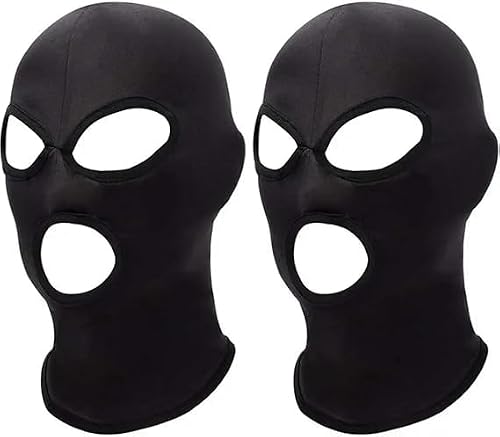 Balaclava Mask,Thin Full Face Mask for Motorcycle Bike Hunting Cycling Cap Ski (US, Alpha, One Size, 2 Pcs 3 Hole Black)