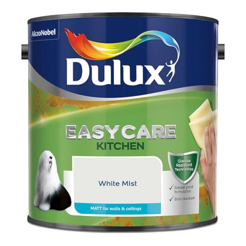 White Mist Dulux Easycare Kitchen Matt Emulsion Paint 2.5L – Grease & Stain Resistant, Washable Matt Finish, Durable Interior Paint for Kitchen Walls & Ceilings