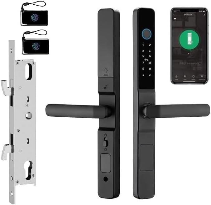 Miniatura 8 de Cerradura de puerta inteligente para puertas corredizas de aluminio, huella digital, código de acceso, tarjeta IC, llave mecánica, embutido