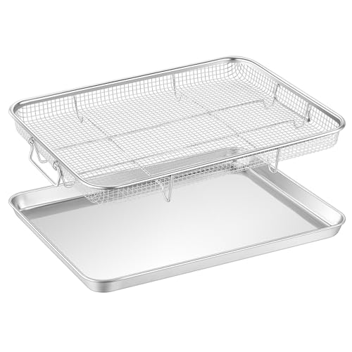 Comparison: Best Pan For Air Fryer Oven 11 TeamFar Air Fryer Basket for Oven, 16”x12” Stainless Steel Air Fryer Basket and Tray, Oven Air Fryer Rack with Baking Pan for Cooking Baking Broiling Grilling, Heavy Duty & Dishwasher Safe