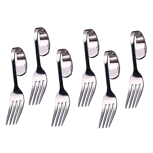 Ciieeo 6Pcs Stainless Steel Curved Handle Forks Stylish Salad Dessert Forks for Home Restaurant and Dessert Shop Use