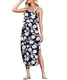 Picture of LILBETTER Women's Adjustable Strappy Split Summer Beach Casual Midi Dresses(Flower Navy Daisy,Medium)