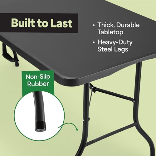 EconoHome Black 6ft Folding Table with Handle | Heavy-Duty Foldable Table | Portable Table for Indoor & Outdoor Use | Perfect for Events, Camping, Parties, Dining & More - Thumbnail 4