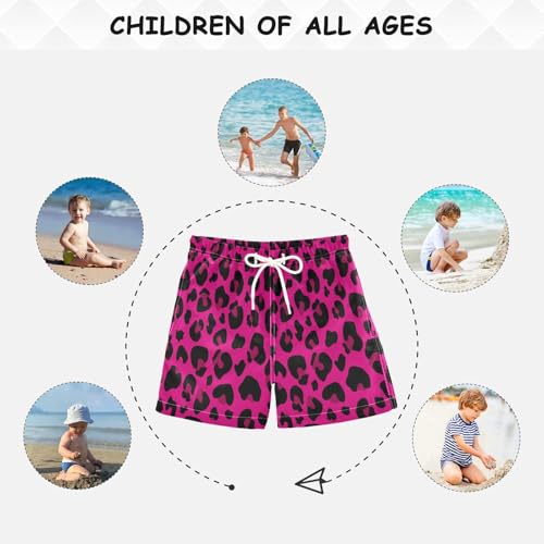 Hot Pink Leopard Cheetah Boy's Swim Trunks Board Shorts Boys Kids Beach Swimwear Bottom Pants S4