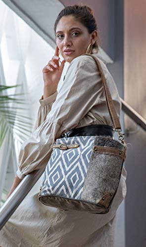 Myra Bag Washed-Out Upcycled Canvas & Cowhide Shoulder Bag S-13432