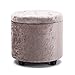 HNNHOME Capacità 45 L Velluto Pouf Rotondo Poggiapiedi Sgabello Contenitore Cassapanca Ottomane con Coperchio, 45 cm Rotondo con Piedini, Argento