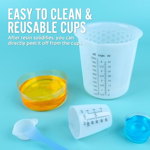 SWIGRANCE Silicone Resin Mixing 1L Measuring Cup Set for Resin Supplies, Easy-to-Read Marks, 1000ml/32oz Large Cup, 500&250&100ml Thickened Reusable Silicone Cups for Epoxy Mixing, Jewelry Making by SWIGRANCE - Image 8