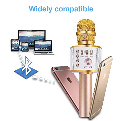 Ankuka Bluetooth Karaoke Microphone, Handheld Wireless Singing Karaoke Machine, Portable Mic Player Gifts for Christmas Birthday Home Party (Gold)