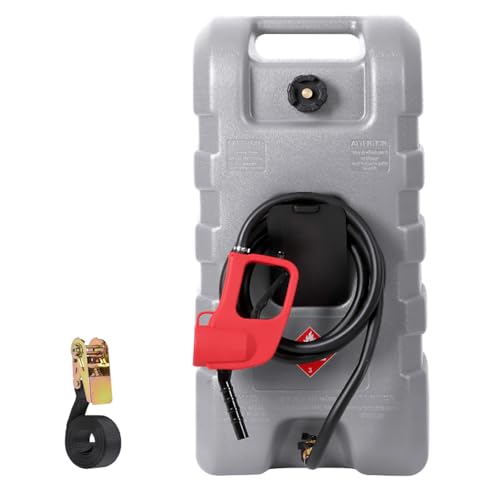 EcoSummer Portable 15 Gallon Gas Fuel Tank with Casters, Wheeled Utility Fuel Tank with Manual Pump & 10Ft Delivery Hose, Gasoline Diesel Storage Caddy Can Container for Cars/Boats/Tractors/ATVs, Grey