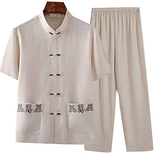 ZHANGYN Tai Chi Set Tang Suit Martial Arts Clothing Tai Chi Clothes Chinese Bruce Lee Wing Chun Kung Fu Uniform Cotton Silk Tang Suit Martial Arts Costumes (Color : Beige, Size : 44)