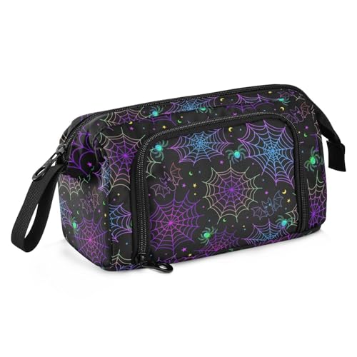Image of Big Capacity Pencil Pen Case for Adults, Goth Bat Spider Web Pencil Bags Portable Makeup Bag Stationery Storage for College Office