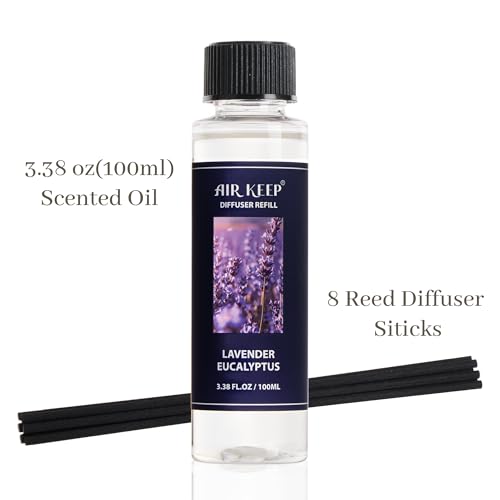 Image of Airkeep Reed Diffuser Set,1.69 fl oz (50 ml) - Lavender Eucalyptus Oil Diffusers with 8 Reed Sticks,Home Fragrance Reed Diffuser for Bathroom Shelf Decor