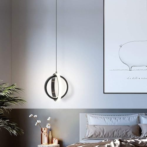 Lámpara colgante LED de doble anillo negro para isla de cocina y dormitorio nórdico 3