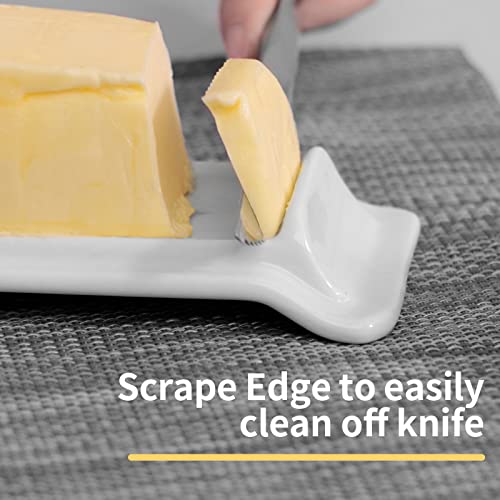 Luvan Ceramic Butter Dish with Lid, Porcelain Butter Keeper for Countertop, Frosted Non-Slip Base, Easy to Scoop, Butter Container for East/West Coast Butter, Microwave, Dishwasher, and Oven Safe - Thumbnail 3