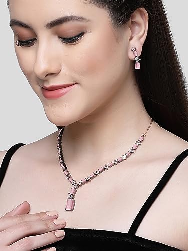 Image of Karatcart Elegant Silver Plated Blue American Diamond Necklace Set for Women