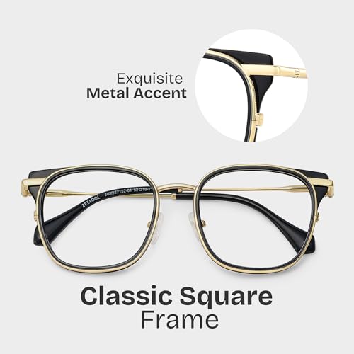 Zeelool Glasses Frame for Women, Square Black Gold Eyeglasses Eyewear Frame with Clear Lens and Metal Hinges Cameron ZJGX922152-01 - Thumbnail 4