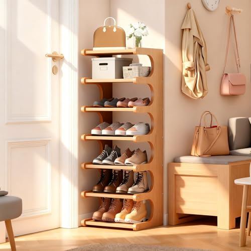 sdowens 7-Tier Vertical Shoe Rack, Bamboo Free Standing Shoe Rack Shelf, Shoe Storage Stand, Entryway Shoe Tower, Vertical Shoe Organizer for Narrow Closet, Entryway, Hallway by sdowens - Used condition - Image 7