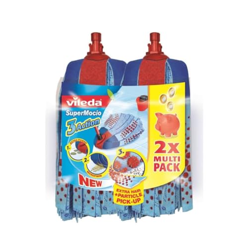 Vileda SuperMocio 3Action Wischmopp Ersatzkopf, Mikrofaser Moppkopf mit Schrubberzone und Velours...