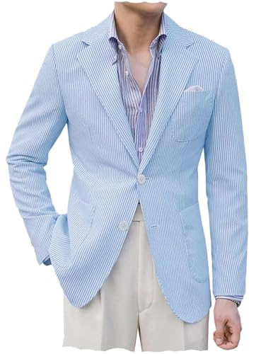VENNYNG Men's Seersucker Suit Jacket Blazer Spring Summer Sport Coat Grooms Slim Fitted Wedding Formal Lightweight