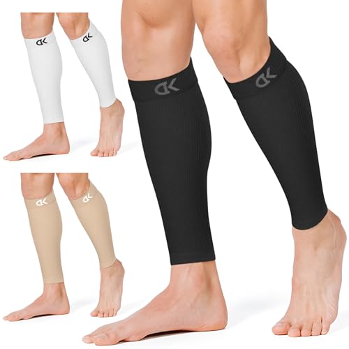 CHARMKING Calf Compression Sleeve for Women & Men Circulation (3 Pairs) 15-20 mmHg is Best Athletic for Running, Flight Travel, Support, Cycling, Pregnant - Boost Performance (S/M, Black/White/Beige)