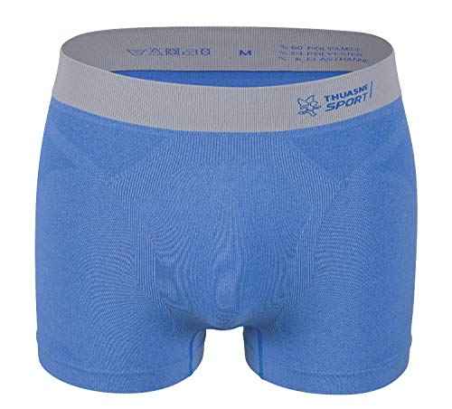 Thuasne - Boxer de Sport Homme Seamless - sans Couture - Réduction des Frottements - sous-Vetement Technique, Léger et Respirant - Maintien du Haut des Cuisses - Bleu, Taille L Cover