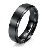 Jstyle Titanium Wedding Band Ring for Men and Women 6mm Comfort Fit, Matte Brushed Finish Polished Edge, Black Engagement Promise Anniversary Ring Size 10