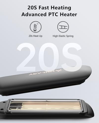 Image of Annlary 1.75 Inch Hair Straightener, Professional Titanium Plate with Ceramic Coating Ionic Dual Voltage Flat Iron with Heat-Resistant Silicone, for Less Frizz, Shinier & Smoother Hair