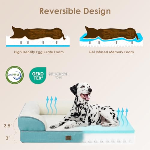 Image of EHEYCIGA Orthopedic Dog Beds for Large Dogs, Waterproof Memory Foam Large Dog Bed with Sides, Non-Slip Bottom and Egg-Crate Foam Pet Couch Bed with Washable Removable Cover, Turquoise Blue