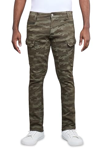 X RAY Men's Stretch Cargo Pants, Casual Flex Hiking Multi-Pocket Tactical Work Slim Fit Cargo Pants for Men, Olive Camo, 34W x 30L