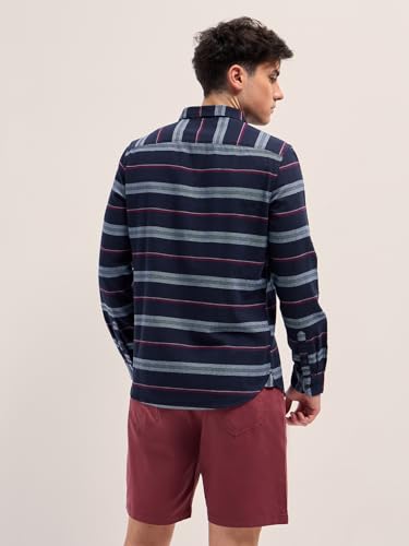 Image of THE BEAR HOUSE Men's Cotton Striped Slim Fit Casual Shirt