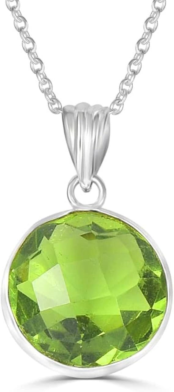 925 Solid Sterling Silver Peridot Quartz Gemstone Pendant Gift for Girlfriend, Green, 1inch Inch : Clothing, Shoes & Jewelry