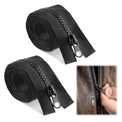 2PCS 60cm Cremalleras de Resina, Cremalleras Resistentes, Cremallera de Plástico, DIY Confección, Sastrería, Suministros Manualidades, Cremallera para Chaquetas y Bolsos, Diseño de Cremallera, Negro