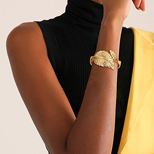 Flyonce Golden Leaf Hinged Bangle Bracelet For Women Girls, Costume Statement Hip Hop Vintage Wide Cuff Bracelet #TOP1