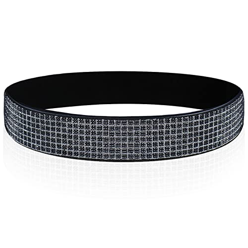 YeeHeen Ceintures Extensibles En Strass Pour Femmes Ceinture Large En Cristal Robe élastique à Taille Bling Black 70CM Cover