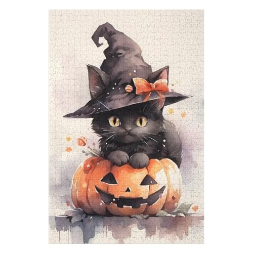Puzzle 1000 pieces Halloween chat noir et citrouille pour adulte - 3
