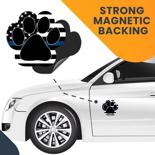 Image of Magnet Me Up Thin Blue Line Pawprint Magnet Decal, 5 inch, Heavy Duty Automotive Magnet for Car Truck SUV