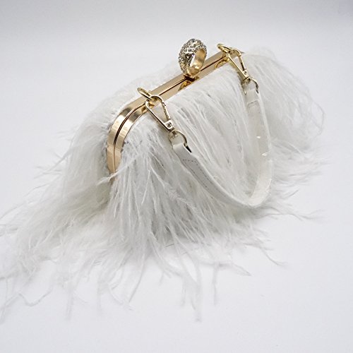 Zakia Real Natural Ostrich Feather Evening Clutch Shoulder Bag Party Bag (A-White) #TOP3