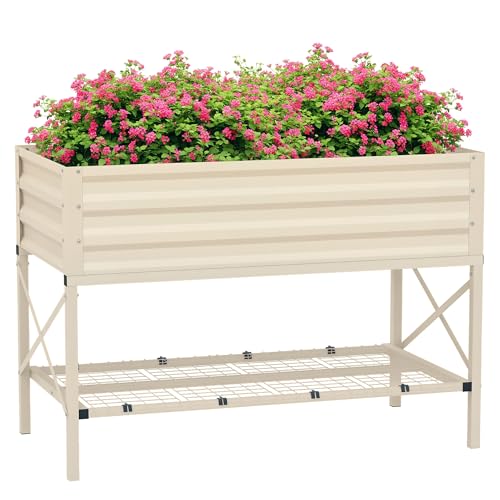 Outsunny Raised Garden Bed with Galvanized Steel Frame, Storage S...