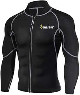 Men Sweat Neoprene Jacket Sauna Suit Workout Shirt Body Shaper Fitness Jacket Gym Top Clothes Shapewear Long Sleeve (Black, XXL)