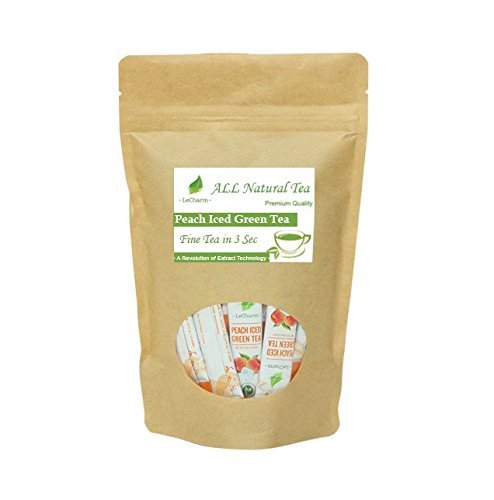 LeCharm Tea to Go Peach Green Tea Extract, Natural Tea Crystal Powder, Ready Brew, Iced or Hot Tea in 3 Seconds - 30 count (Single Pack)
