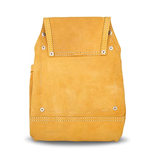 Image of LAUTUS Nubuck Top Grain Leather Tool Pouch Bag | Carpenter, Construction, Framers, Handyman | 10 Pockets, 2 Hammer Holders | 100% Leather |