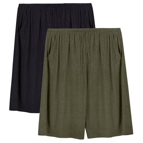 Image of Mens Pajama Shorts, Mens Sleep Shorts Lounge Soft Comfy Pj Bottom Sleeping Pants Breathable Summer Modal Sleepwear(2 Packs)