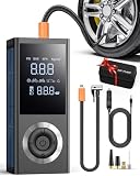 Tire Inflator Portable Air Compressor, 150 PSI Smart Air Pump for Car Tires with Digital Pressure Gauge, LED Light, 12V Car Power Adapter, Storage Box