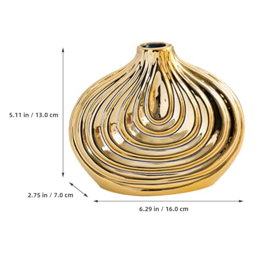Jarrón de cerámica dorado estilo nórdico minimalista de rayas 3