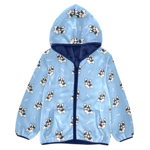 French Bulldog Toddler Fleece Jacket Baby Boys Hooded Zipper Long Sleeve Thick Warm Outerwear 3-10 Years