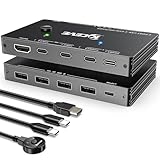 Switch KVM USB-C per computer 2 Tipo C, commutatore KVM USB Type-C Supporta 4K @ 60Hz, condividere tastiera, mouse e monitor, supporta la ricarica rapida PD da 87 W